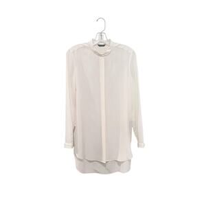 Massimo Dutti Mulberry Silk Blouse Womens 4 Ivory Long Sleeve Hidden Placket